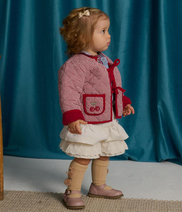 Baby Girl Lavinia Boxy Quilted Coat With Bow Tie Accents - Red