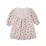 Baby Girl Olivia Floral Printed Dress With Embroidery On Quilted Yoke - Pink