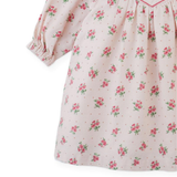 Baby Girl Olivia Floral Printed Dress With Embroidery On Quilted Yoke - Pink