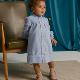 Baby Girl Petunia Chambray Dress With Embroidered Lace Trim - Blue