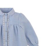Baby Girl Petunia Chambray Dress With Embroidered Lace Trim - Blue