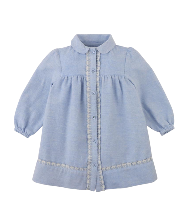 Baby Girl Petunia Chambray Dress With Embroidered Lace Trim - Blue