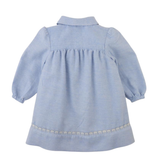 Baby Girl Petunia Chambray Dress With Embroidered Lace Trim - Blue