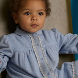Baby Girl Petunia Chambray Dress With Embroidered Lace Trim - Blue