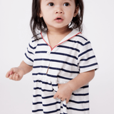 Baby Girl SS Striped Dress with Sailor Collar - White Navy