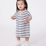Baby Girl SS Striped Dress with Sailor Collar - White Navy