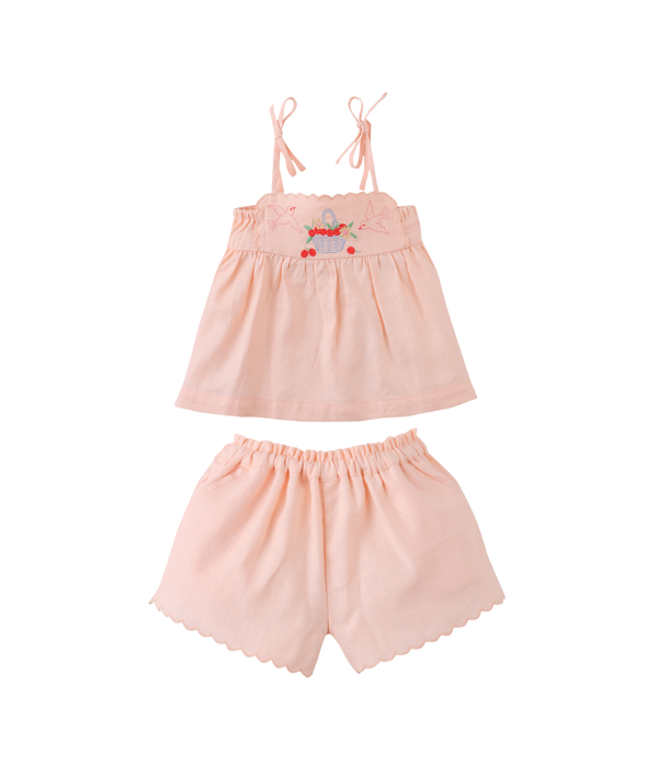 Baby Girl Hinata Embroidered Empire Tunic Blouse & Short - Peach