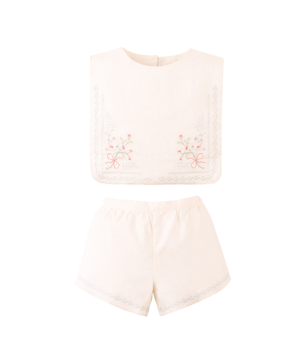 Baby Girl Sharpay Embroidered Blouse & Shorts Set - Off White