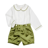 Barnabé, Baby Boy Set, With White Poplin Shirt and Olive Velvet  Shorts