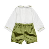 Barnabé, Baby Boy Set, With White Poplin Shirt and Olive Velvet  Shorts
