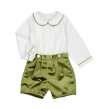 Barnabé, Baby Boy Set, With White Poplin Shirt and Olive Velvet  Shorts