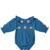 Belle Romper - Azure With Embroidery