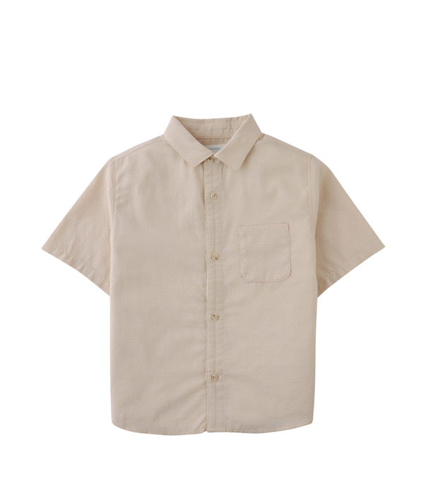 Boy Andrew Cross Dobby Shirt With Bartack Placket Details - Beige