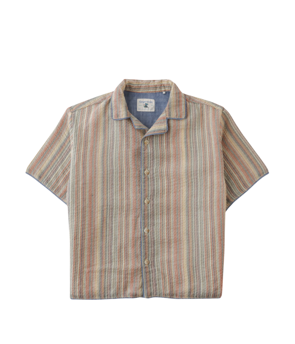 Boy Billy Cotton Linen Shirt With Chambray Piping And Microstripes - Multicolor
