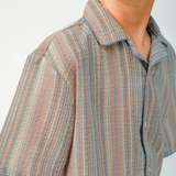 Boy Billy Cotton Linen Shirt With Chambray Piping And Microstripes - Multicolor