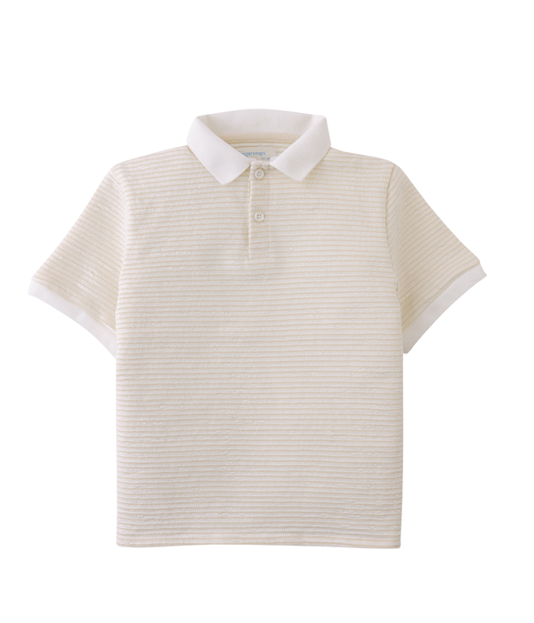 Boy Eren Textured Stripe Terry Polo Shirt - Beige