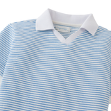 Boy Husker Striped Textured Terry Polo Shirt - Blue