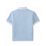 Boy Husker Striped Textured Terry Polo Shirt - Blue