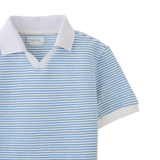 Boy Husker Striped Textured Terry Polo Shirt - Blue