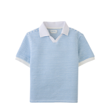 Boy Husker Striped Textured Terry Polo Shirt - Blue