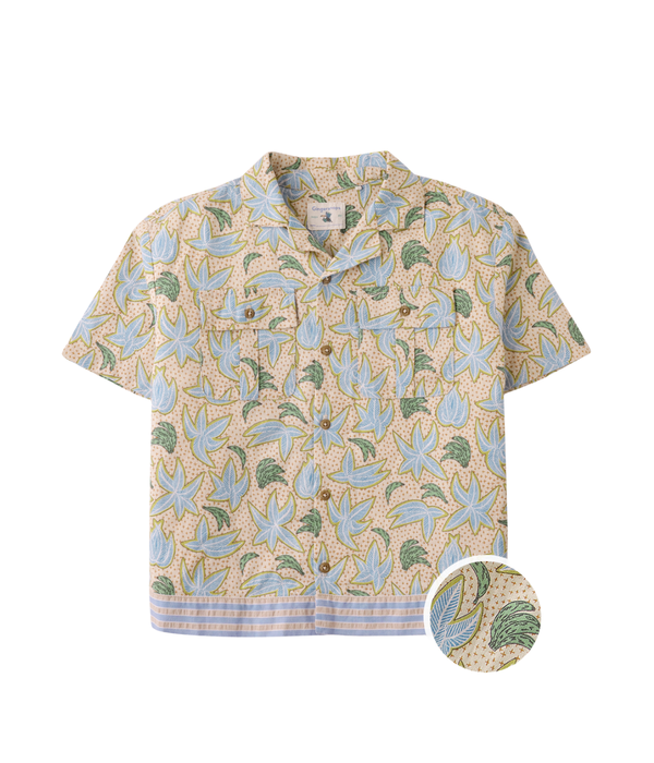 Boy Mo Linen Blend Panaman Shirt With Palms & Bananas Print - Multicolor