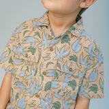Boy Mo Linen Blend Panaman Shirt With Palms & Bananas Print - Multicolor