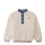 Boy Nicky Sherpa Pullover With Chest Dachshund Embroidery - Off White