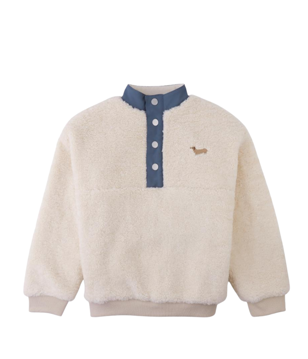 Boy Nicky Sherpa Pullover With Chest Dachshund Embroidery - Off White