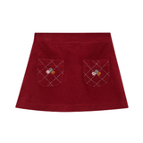 Burgundy Corduroy Embroidered Skirt