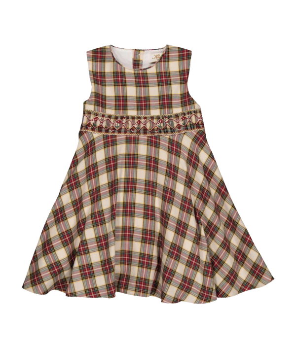 Carmine, Smocked Dress, in Red Tartan
