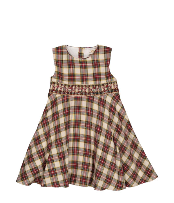 Carmine, Smocked Dress, in Red Tartan