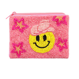 Cowbody Smile Face Beaded Coin Pouch - Pink