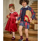 Edgard, Boy Jacket, in Navy and Red Tartan