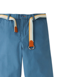 Boy Edward Regular Straight Twill Pants With Striped Canvas Belt - Blue