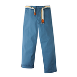 Boy Edward Regular Straight Twill Pants With Striped Canvas Belt - Blue