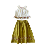Elsie Skirt Set Antique - White & Chartreuse