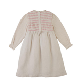 Girl Emmaline Smocked Dress With Cross Stitch Embroidery - Beige