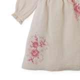 Girl Emmaline Smocked Dress With Cross Stitch Embroidery - Beige