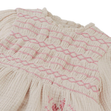 Girl Emmaline Smocked Dress With Cross Stitch Embroidery - Beige