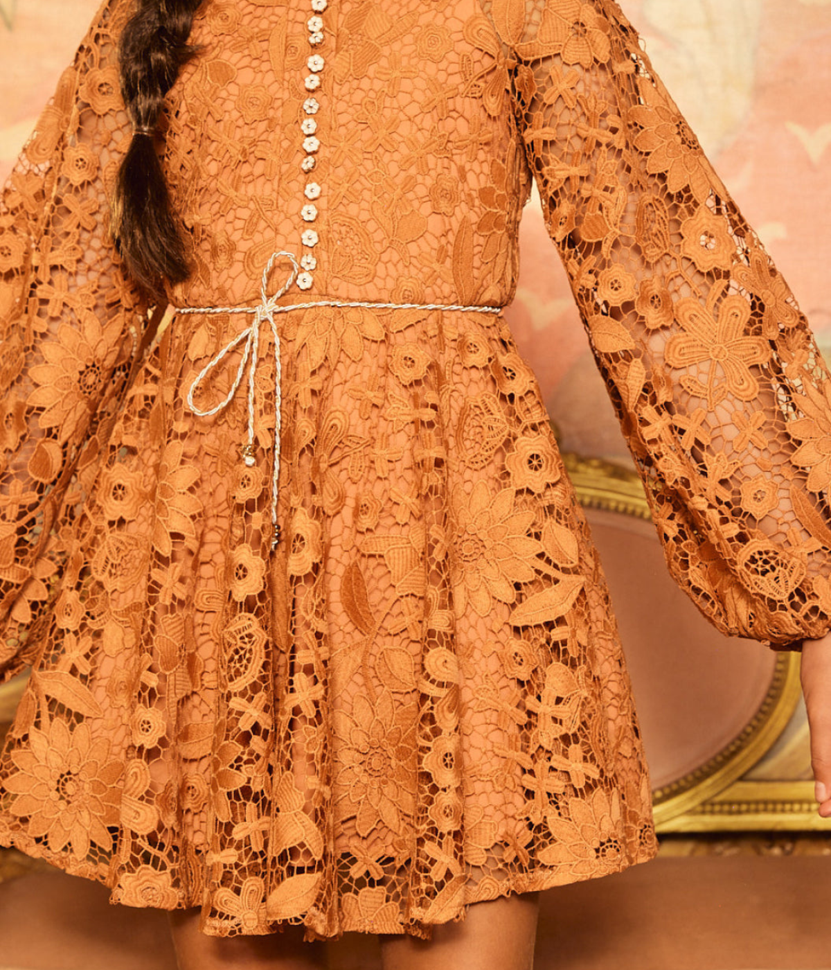 Satin Warehouse Rust Dress MARLO KIDS Esme Embroidered Sleeve Mini Dress In Cinnamon Satin Warehouse Rust Dress MARLO KIDS Esme Embroidered Sleeve Mini Dress In Cinnamon