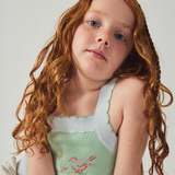 Girl Gabriella Top With Cross-Stitch Embroidery & Scalloped Edges - Green