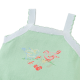 Girl Gabriella Top With Cross-Stitch Embroidery & Scalloped Edges - Green