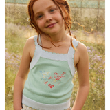 Girl Gabriella Top With Cross-Stitch Embroidery & Scalloped Edges - Green