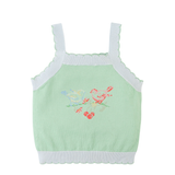 Girl Gabriella Top With Cross-Stitch Embroidery & Scalloped Edges - Green