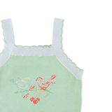Girl Gabriella Top With Cross-Stitch Embroidery & Scalloped Edges - Green