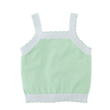 Girl Gabriella Top With Cross-Stitch Embroidery & Scalloped Edges - Green