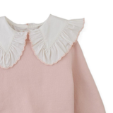 Girl Benedicta Sweater With Woven Ruffled Collar - Pink