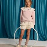 Girl Benedicta Sweater With Woven Ruffled Collar - Pink