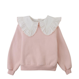 Girl Benedicta Sweater With Woven Ruffled Collar - Pink