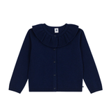 Girl Cardigan With Ruffle Collar - Navy